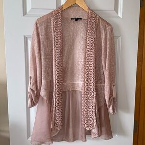 Dust rose lace and sheer cardigan